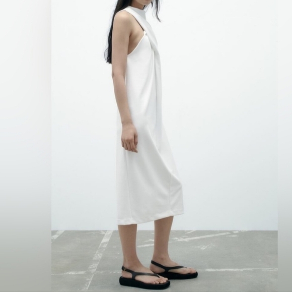 New Zara Knotted Front Detail Sleeveless White Midi Dress NWT Small - Picture 7 of 16